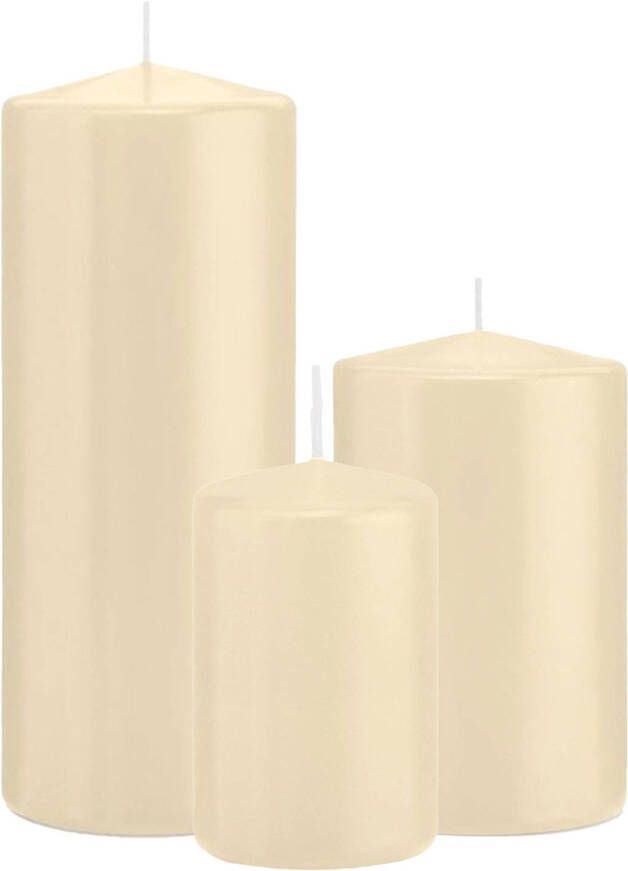 Trend Candles Stompkaarsen set van 3x stuks creme wit 12-15-20 cm Stompkaarsen