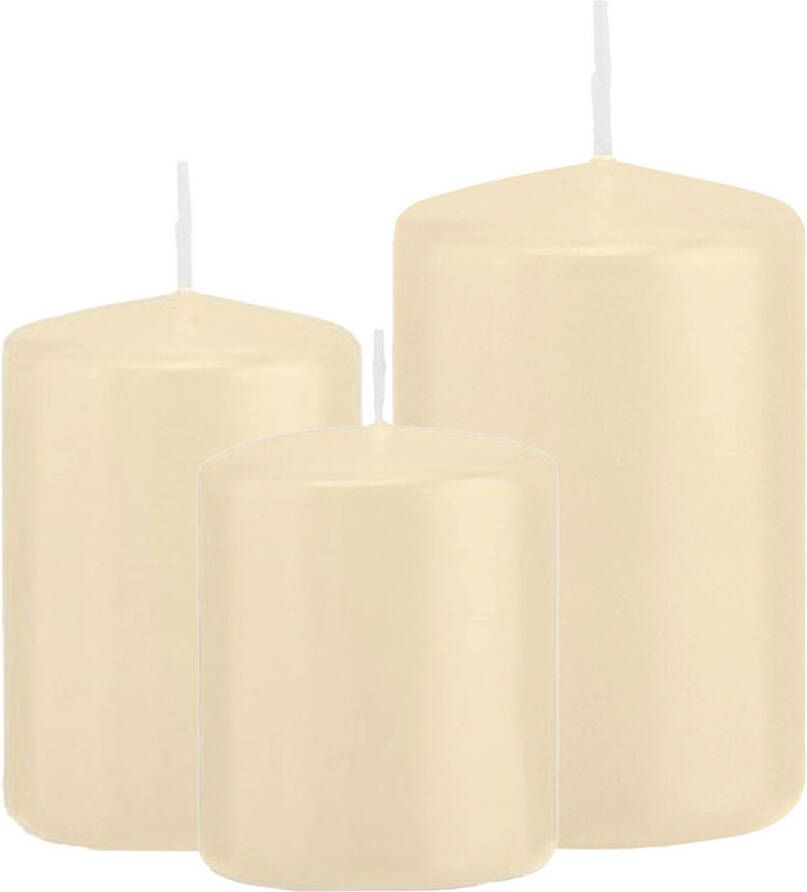Trend Candles Stompkaarsen set van 3x stuks creme wit 8-10-12 cm Stompkaarsen