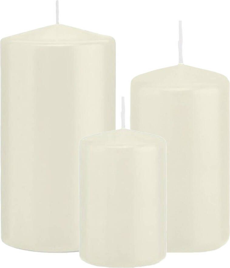 Trend Candles Stompkaarsen set van 3x stuks ivoor wit 10-12-15 cm Stompkaarsen