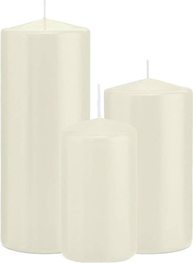 Trend Candles Stompkaarsen set van 3x stuks ivoor wit 12-15-20 cm Stompkaarsen