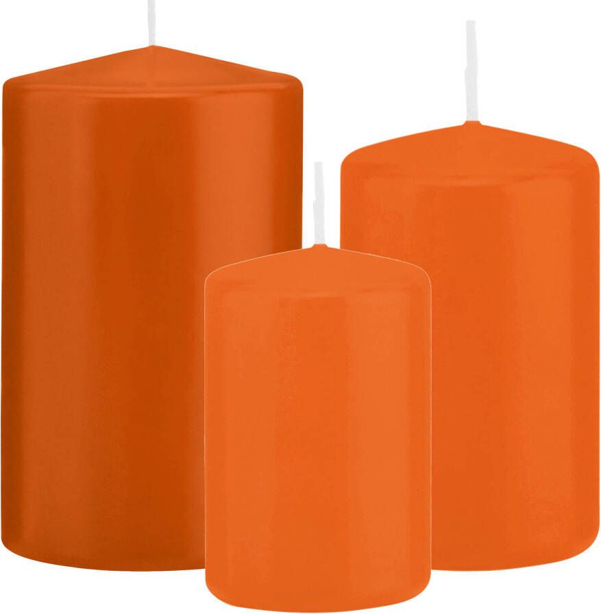 Trend Candles Stompkaarsen set van 3x stuks oranje 10-12-15 cm Stompkaarsen