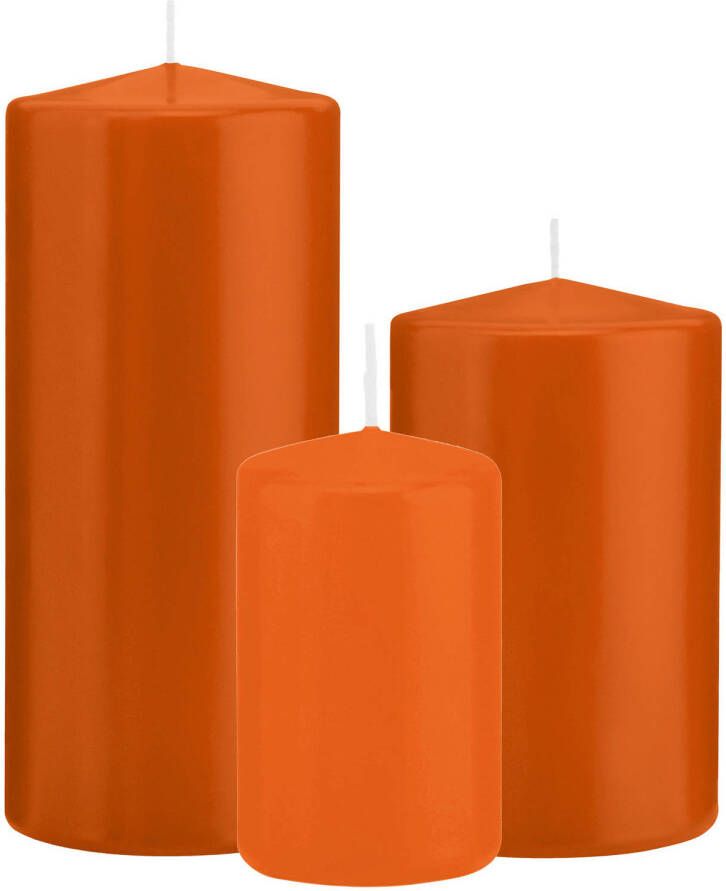 Trend Candles Stompkaarsen set van 3x stuks oranje 12-15-20 cm Stompkaarsen