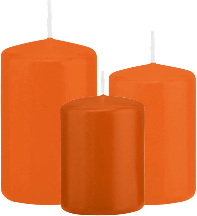 Trend Candles Stompkaarsen set van 3x stuks oranje 8-10-12 cm Stompkaarsen