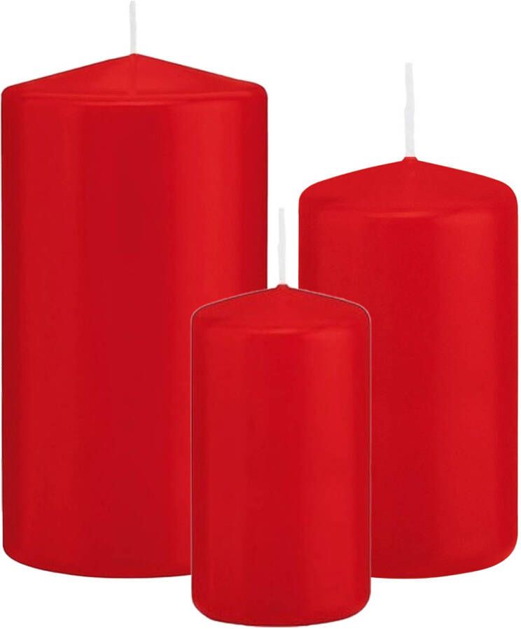 Trend Candles Stompkaarsen set van 3x stuks rood 10-12-15 cm Stompkaarsen
