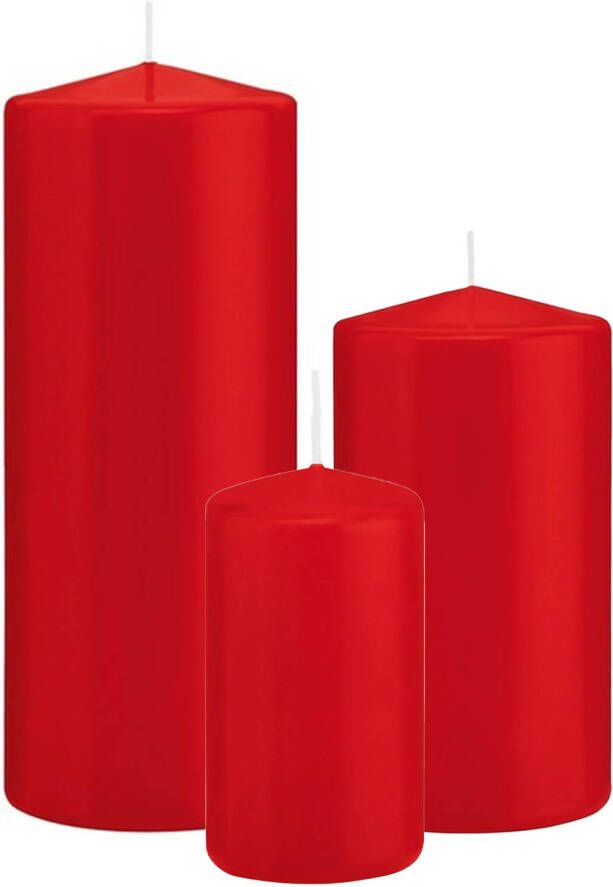 Trend Candles Stompkaarsen set van 3x stuks rood 12-15-20 cm Stompkaarsen