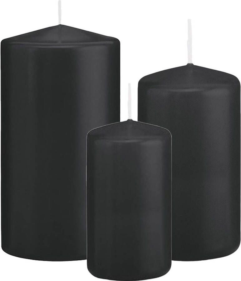 Trend Candles Stompkaarsen set van 3x stuks zwart 10-12-15 cm Stompkaarsen