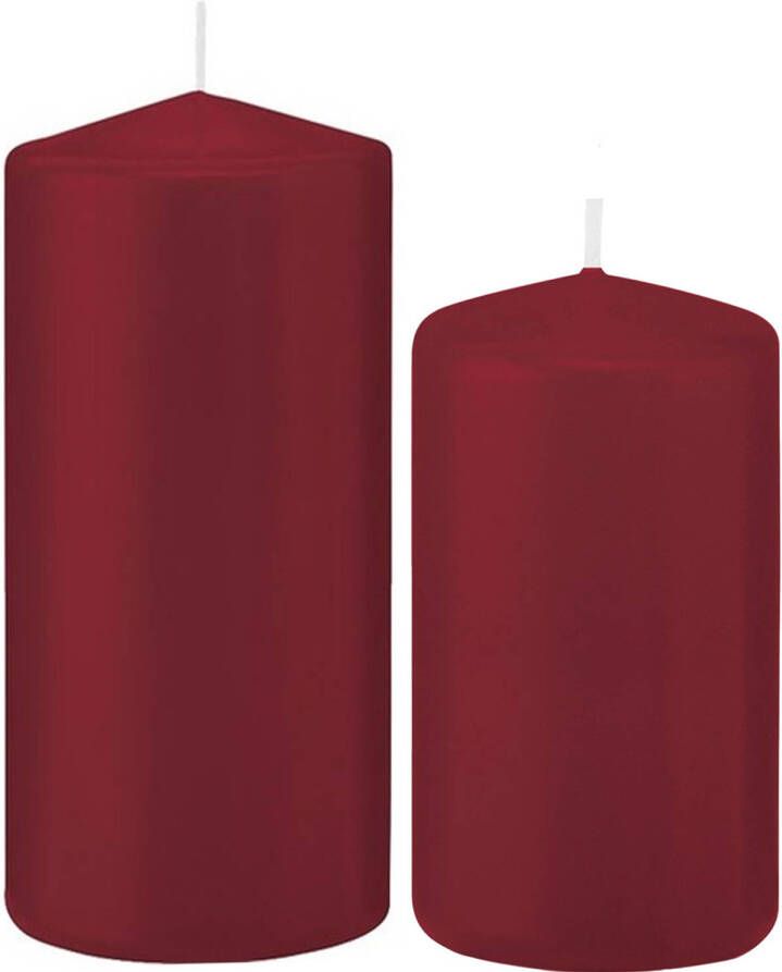Trend Candles Stompkaarsen set van 4x stuks bordeaux rood 12 en 15 cm Stompkaarsen