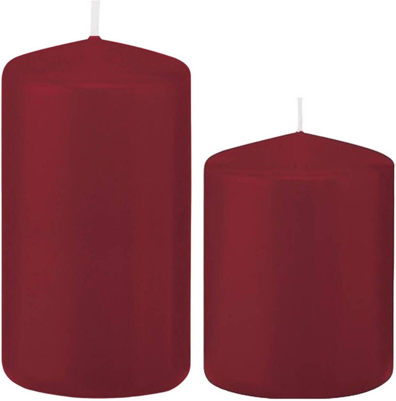 Trend Candles Stompkaarsen set van 4x stuks bordeaux rood 8 en 12 cm Stompkaarsen
