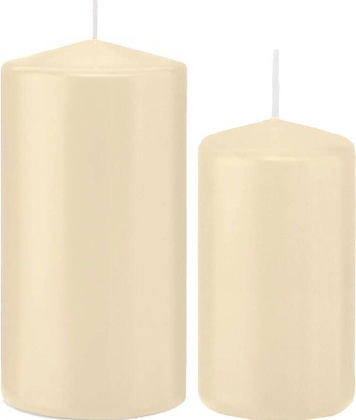 Trend Candles Stompkaarsen set van 4x stuks creme wit 12 en 15 cm Stompkaarsen