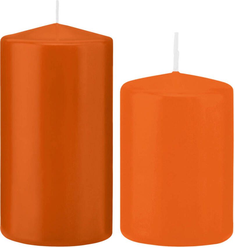Trend Candles Stompkaarsen set van 4x stuks oranje 12 en 15 cm Stompkaarsen