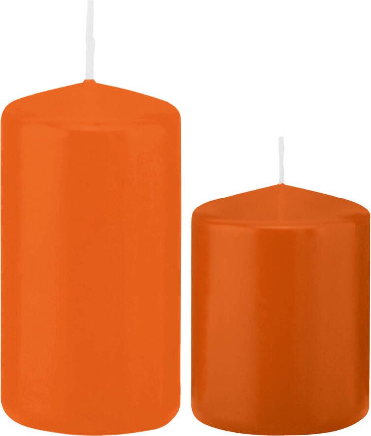 Trend Candles Stompkaarsen set van 4x stuks oranje 8 en 12 cm Stompkaarsen