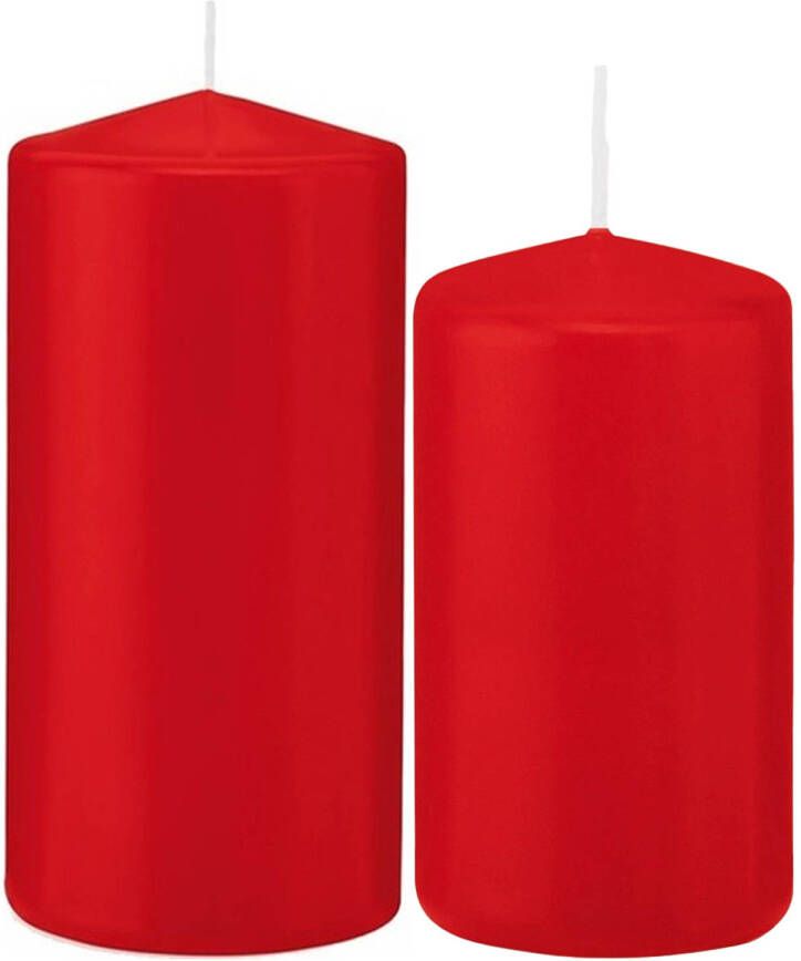 Trend Candles Stompkaarsen set van 4x stuks rood 12 en 15 cm Stompkaarsen