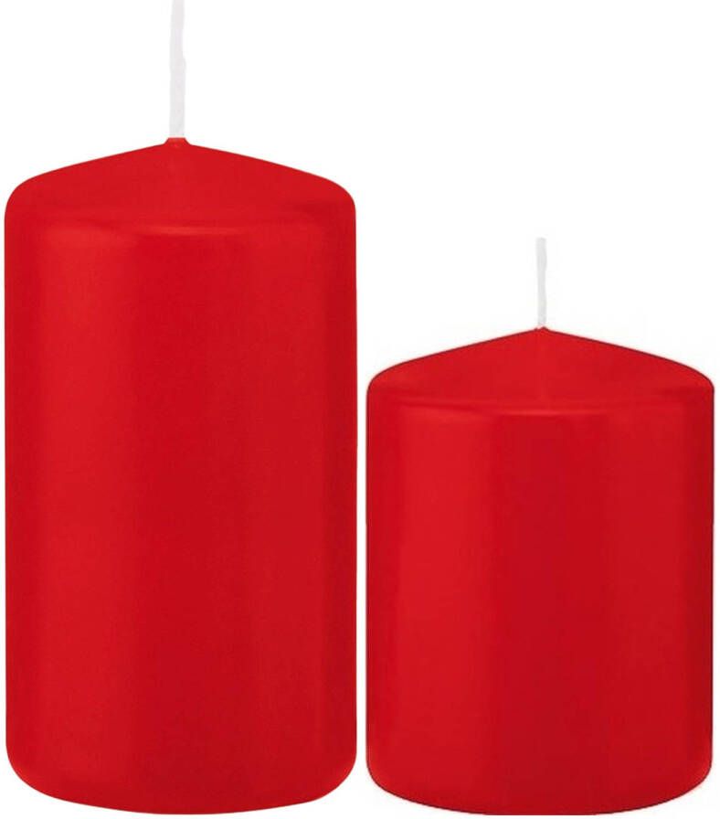 Trend Candles Stompkaarsen set van 4x stuks rood 8 en 12 cm Stompkaarsen