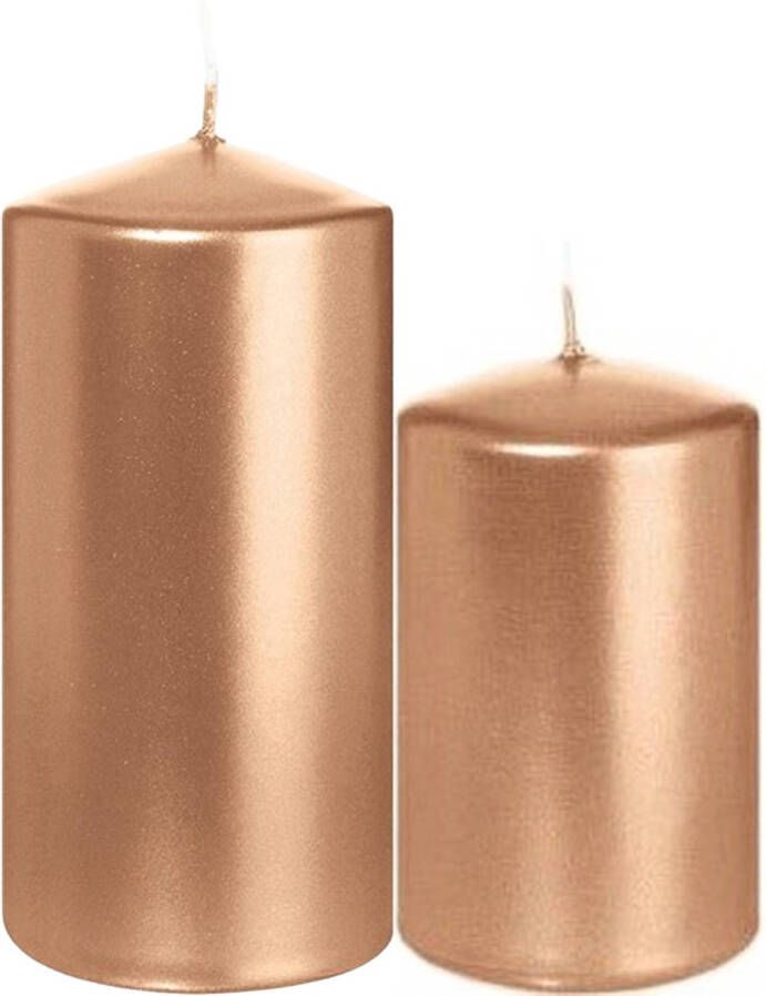 Trend Candles Cilinder Stompkaarsen set 4x stuks rose goud 8 en 12cm Stompkaarsen