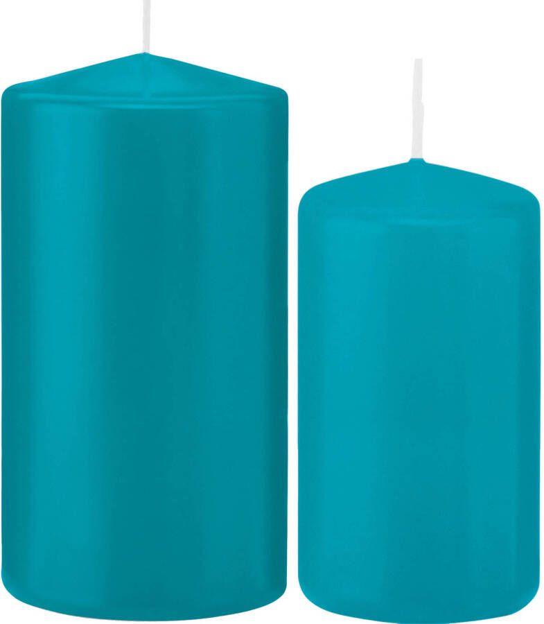 Trend Candles Stompkaarsen set van 4x stuks turquoise blauw 12 en 15 cm Stompkaarsen
