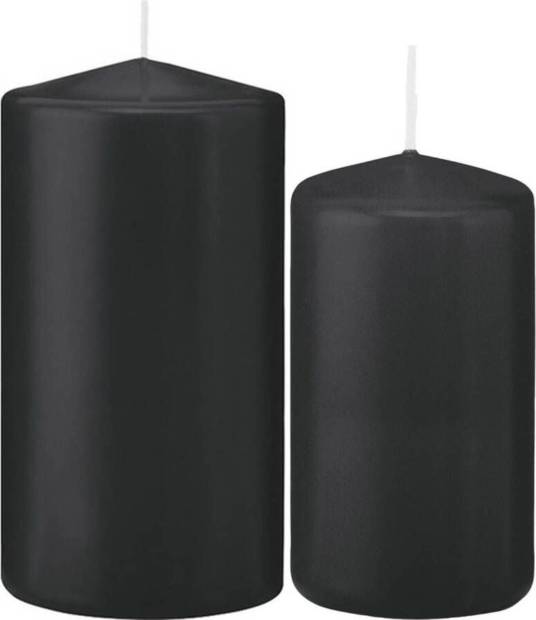 Trend Candles Stompkaarsen set van 4x stuks zwart 12 en 15 cm Stompkaarsen
