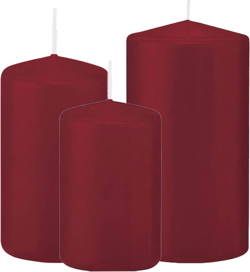 Trend Candles Stompkaarsen set van 6x stuks bordeaux rood 10-12-15 cm Stompkaarsen