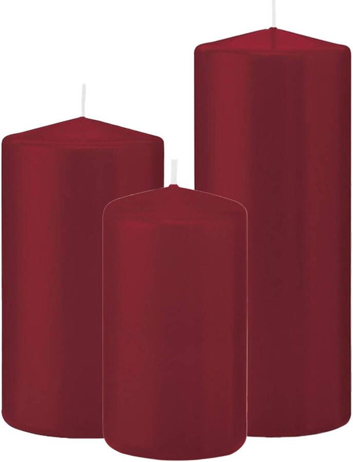 Trend Candles Stompkaarsen set van 6x stuks bordeaux rood 12-15-20 cm Stompkaarsen