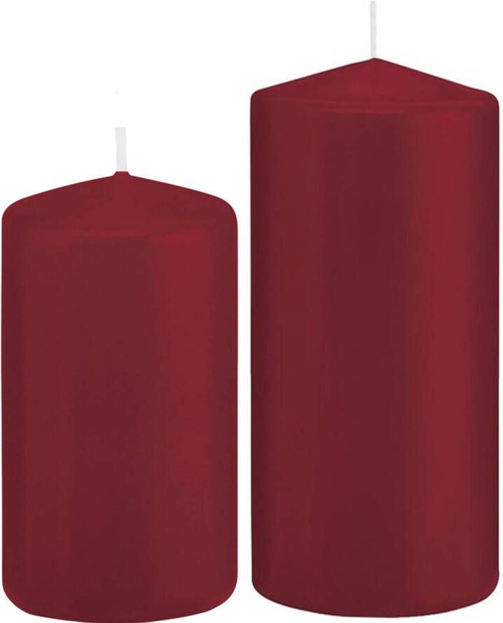 Trend Candles Stompkaarsen set van 6x stuks bordeaux rood 12 en 15 cm Stompkaarsen