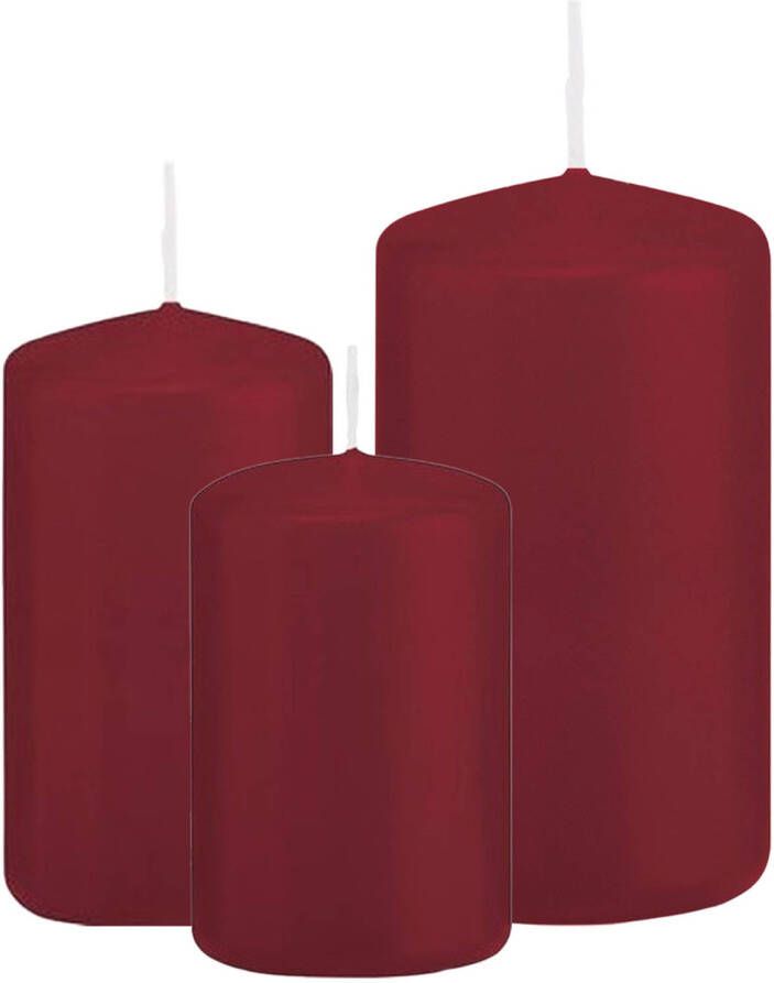 Trend Candles Stompkaarsen set van 6x stuks bordeaux rood 8-10-12 cm Stompkaarsen