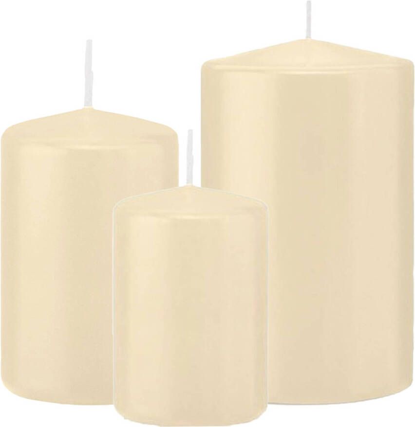 Trend Candles Stompkaarsen set van 6x stuks creme wit 10-12-15 cm Stompkaarsen