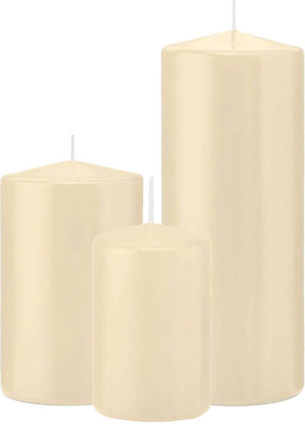 Trend Candles Stompkaarsen set van 6x stuks creme wit 12-15-20 cm Stompkaarsen
