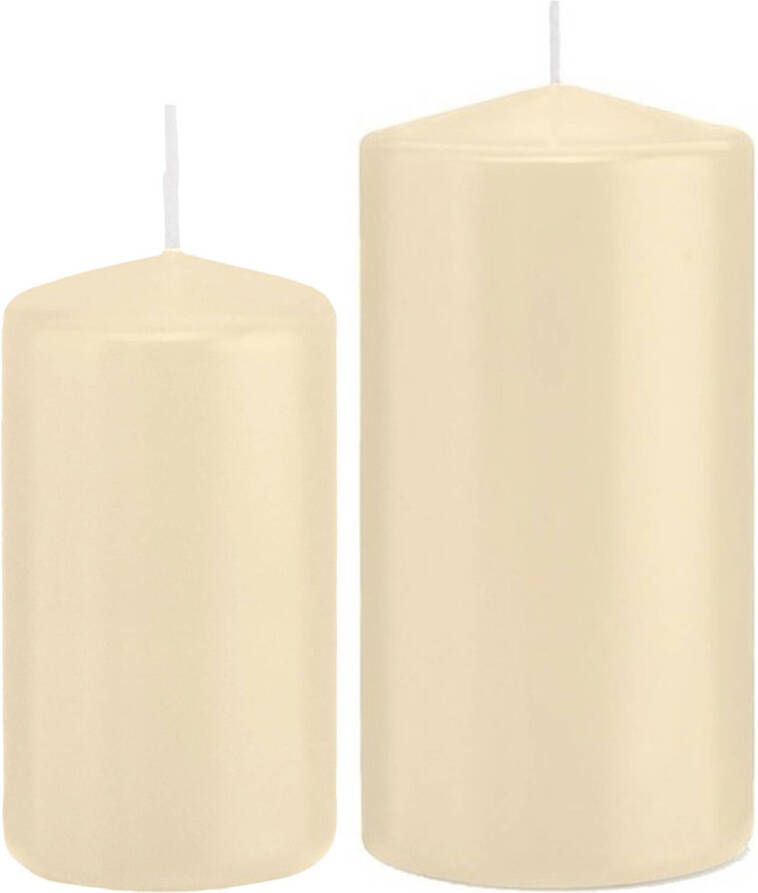 Trend Candles Stompkaarsen set van 6x stuks creme wit 12 en 15 cm Stompkaarsen