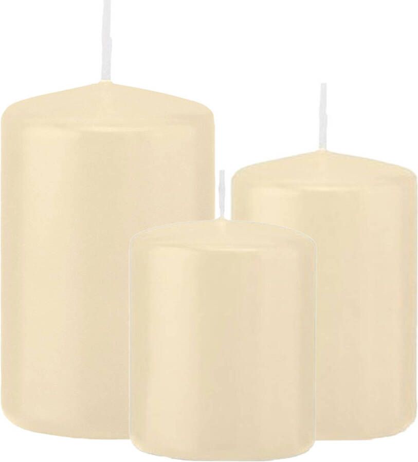 Trend Candles Stompkaarsen set van 6x stuks creme wit 8-10-12 cm Stompkaarsen