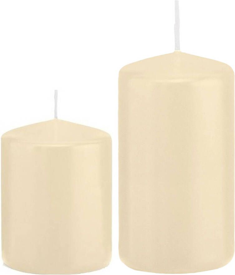 Trend Candles Stompkaarsen set van 6x stuks creme wit 8 en 12 cm Stompkaarsen