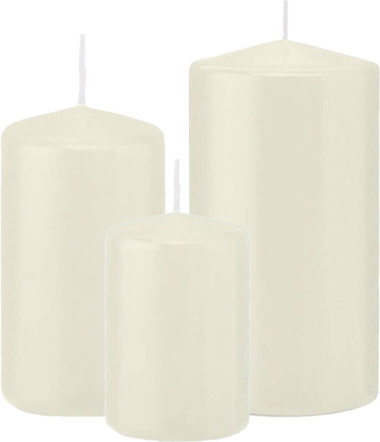 Trend Candles Stompkaarsen set van 6x stuks ivoor wit 10-12-15 cm Stompkaarsen