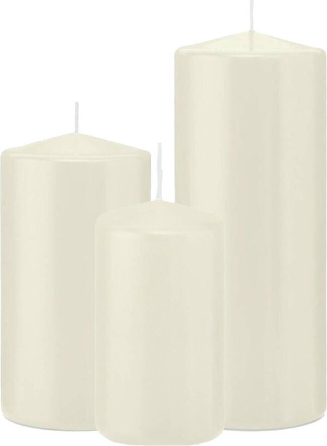 Trend Candles Stompkaarsen set van 6x stuks ivoor wit 12-15-20 cm Stompkaarsen