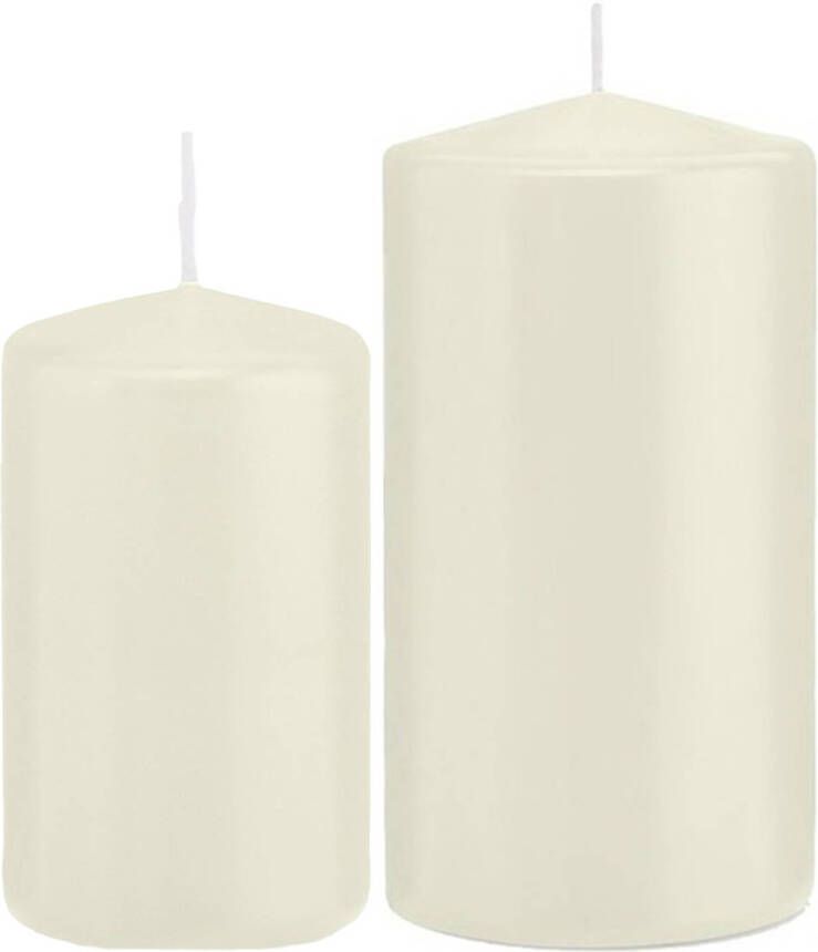 Trend Candles Stompkaarsen set van 6x stuks ivoor wit 12 en 15 cm Stompkaarsen