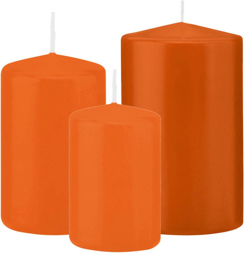 Trend Candles Stompkaarsen set van 6x stuks oranje 10-12-15 cm Stompkaarsen
