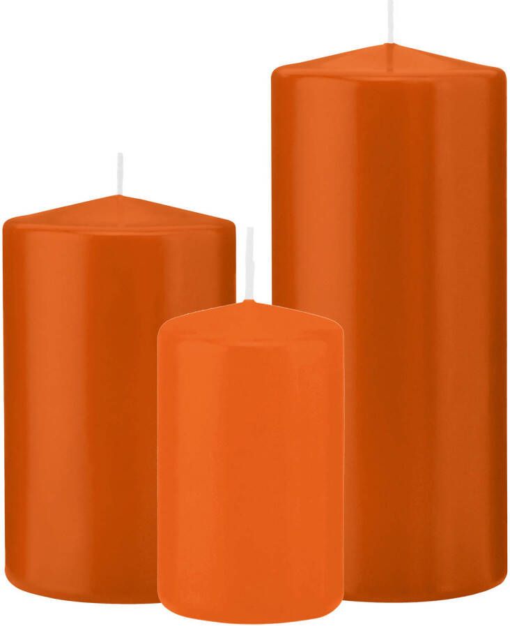 Trend Candles Stompkaarsen set van 6x stuks oranje 12-15-20 cm Stompkaarsen