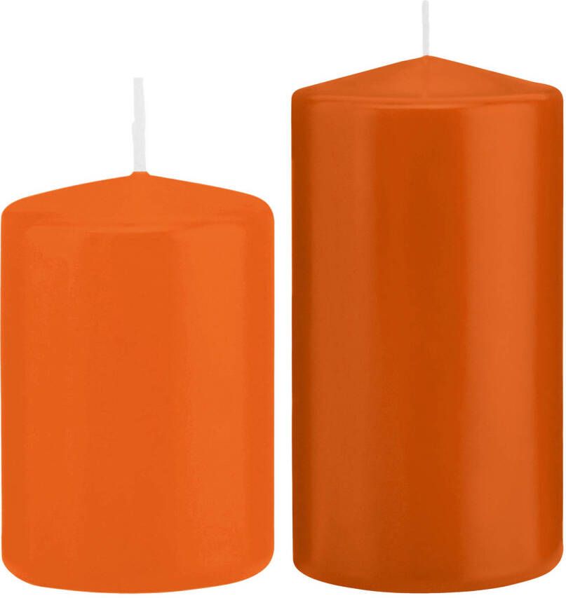 Trend Candles Stompkaarsen set van 6x stuks oranje 12 en 15 cm Stompkaarsen