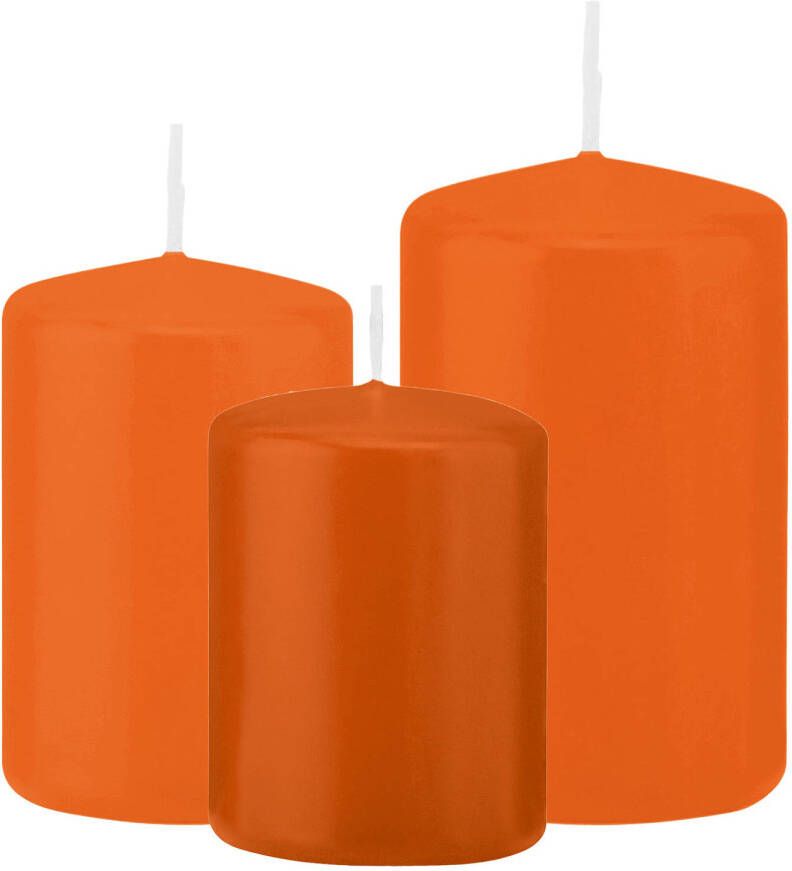 Trend Candles Stompkaarsen set van 6x stuks oranje 8-10-12 cm Stompkaarsen