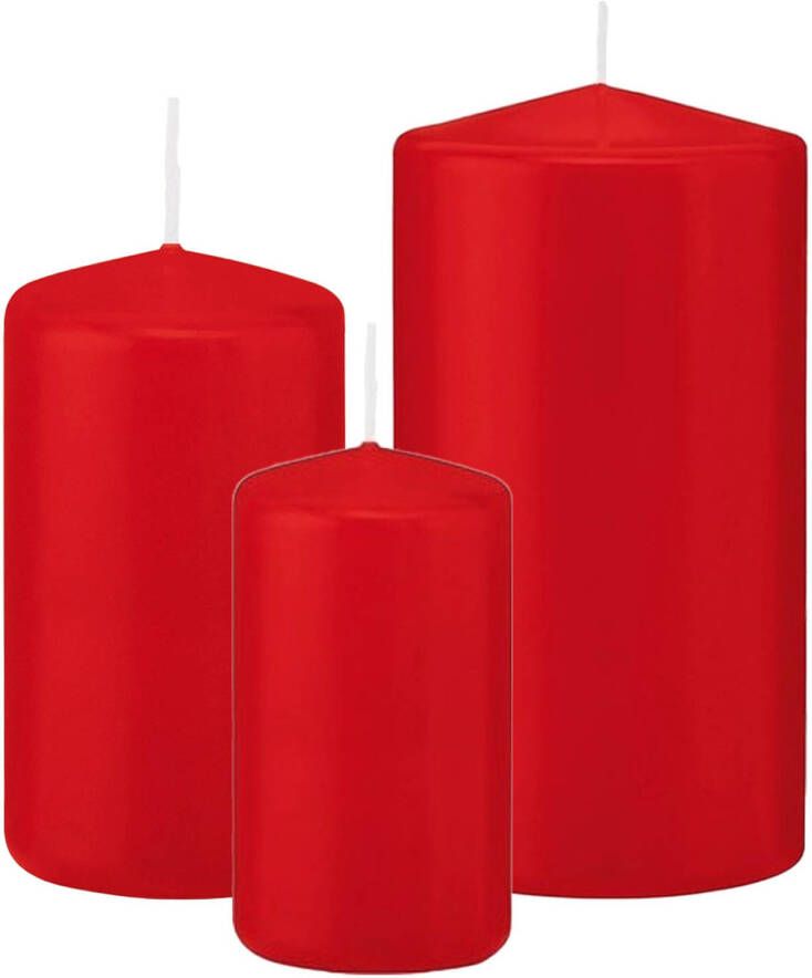 Trend Candles Stompkaarsen set van 6x stuks rood 10-12-15 cm Stompkaarsen