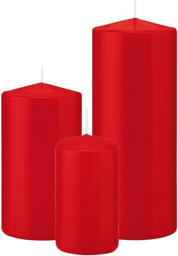Trend Candles Stompkaarsen set van 6x stuks rood 12-15-20 cm Stompkaarsen