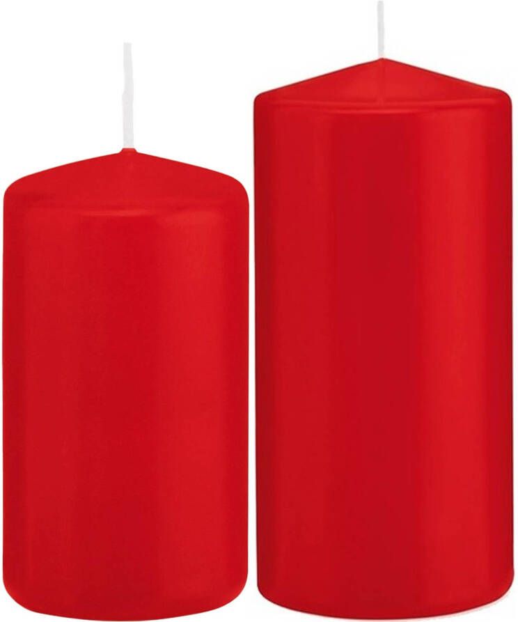 Trend Candles Stompkaarsen set van 6x stuks rood 12 en 15 cm Stompkaarsen