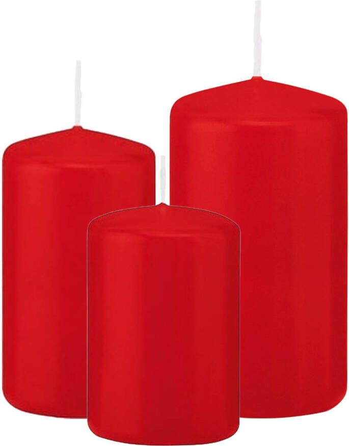 Trend Candles Stompkaarsen set van 6x stuks rood 8-10-12 cm Stompkaarsen