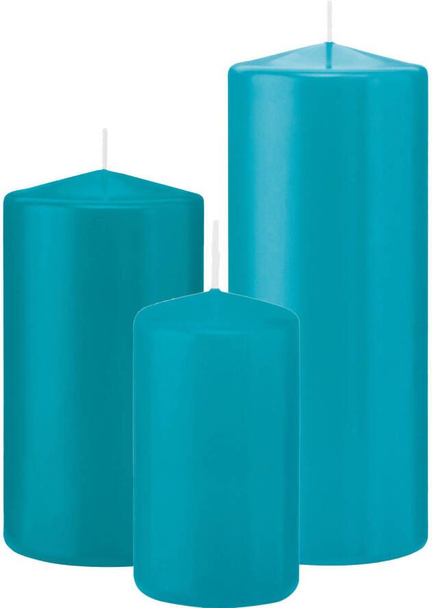 Trend Candles Stompkaarsen set van 6x stuks turquoise blauw 12-15-20 cm Stompkaarsen