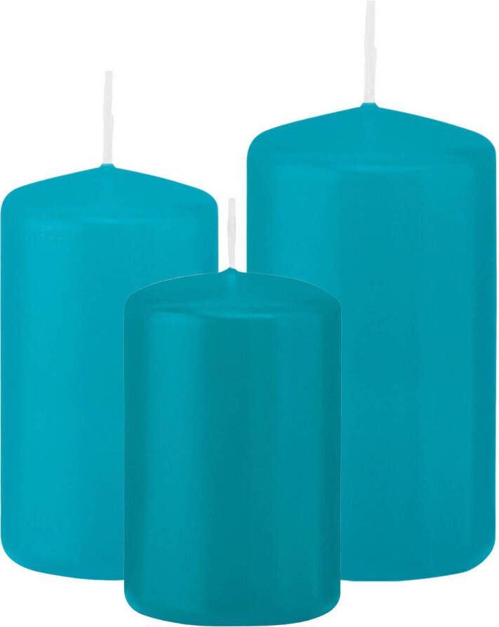 Trend Candles Stompkaarsen set van 6x stuks turquoise blauw 8-10-12 cm Stompkaarsen