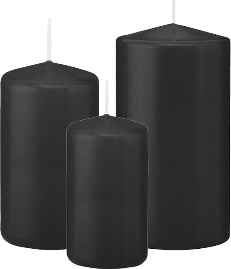 Trend Candles Stompkaarsen set van 6x stuks zwart 10-12-15 cm Stompkaarsen