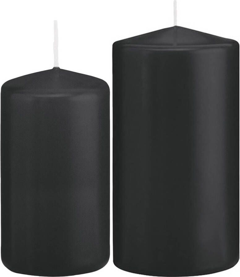 Trend Candles Stompkaarsen set van 6x stuks zwart 12 en 15 cm Stompkaarsen