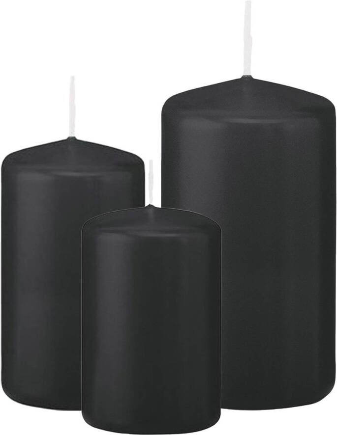 Trend Candles Stompkaarsen set van 6x stuks zwart 8-10-12 cm Stompkaarsen