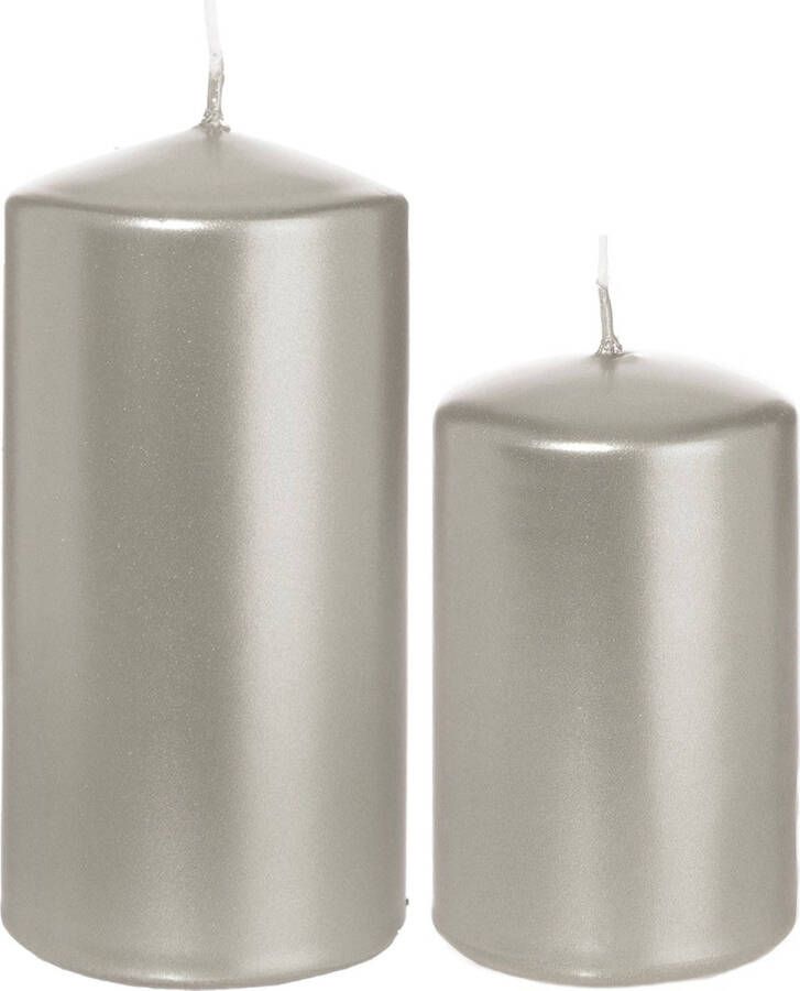 Trend Candles Stompkaarsen set van 8x stuks zilver 8 en 12 cm Stompkaarsen