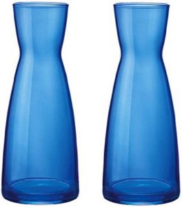 Trendoz 2x stuks Karaf vorm bloemen vaas donkerblauw glas 20.5 x 8 cm Vazen