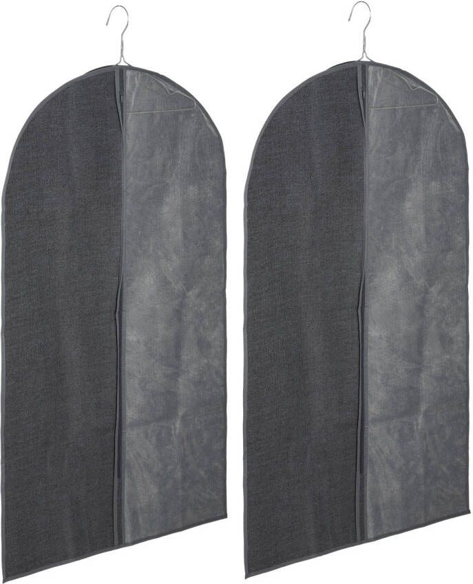 Merkloos Set van 2x stuks kleding beschermhoezen linnen grijs 100 cm Kledinghoezen