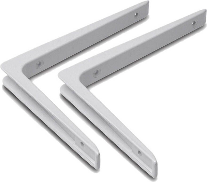 Merkloos Set van 2x stuks plankdragers wit gelakt aluminium 15 x 20 cm Klussen Organiseren Plankdragers