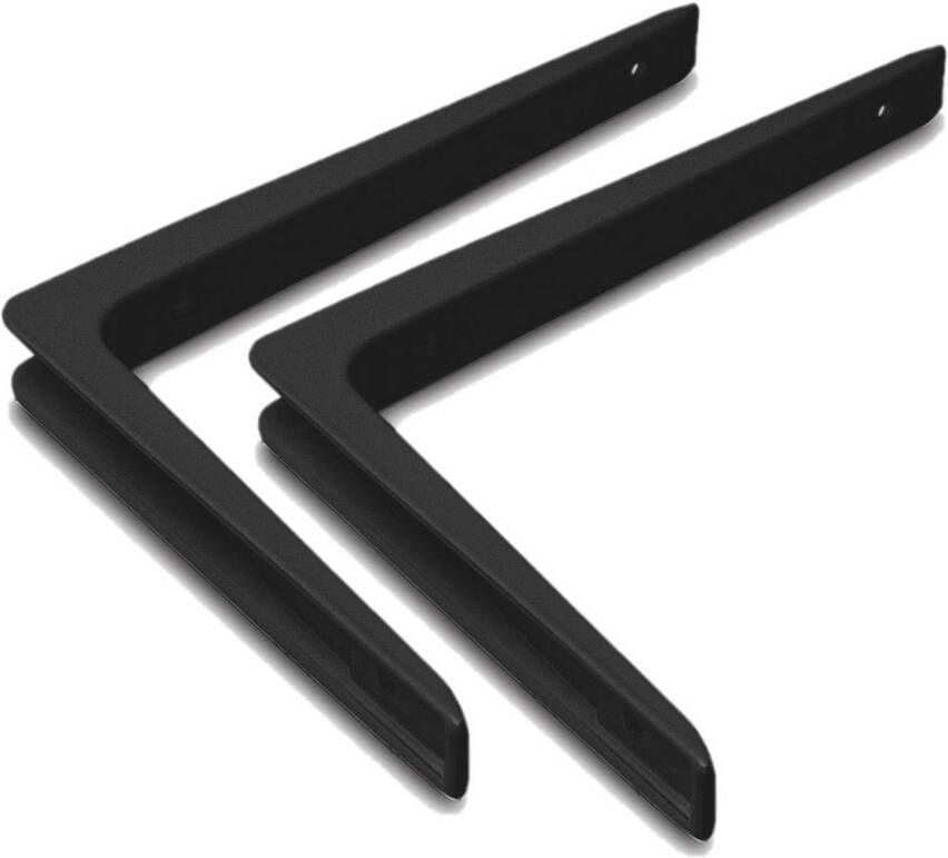 Trendoz Set van 2x stuks planksteunen plankdragers aluminium zwart 15 x 10 cm schapdragers tot 30 kilo Plankdragers